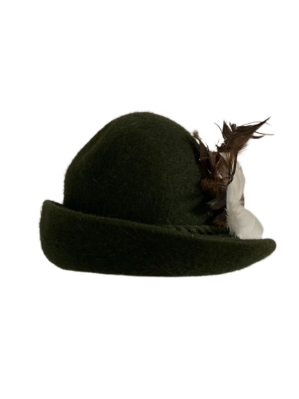 kapelusz damski zielony filc z piorkiem 3